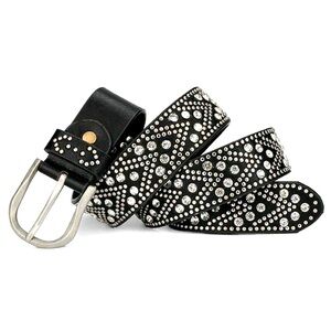 Nomad Creek Rivet Rhinestone Black Leather Studded Chevon‎ Punk Y2K Goth Sz L